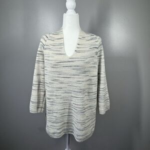 Pure Jill J. Jill V‎ Neck Gray Stripe Soft Pullover Sweater Women's Small Petite